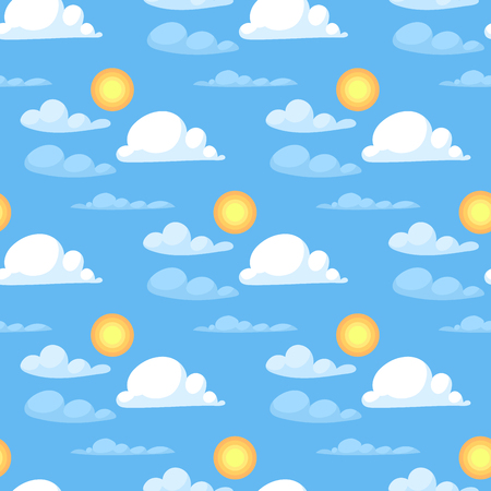 Weather cloudy summer blue sky sun pattern season design seamless pattern vector illustrationのイラスト素材