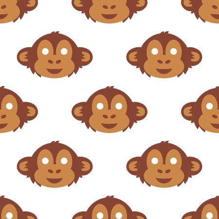 Cartoon animal monkey party masks vector holiday illustration party fun seamless pattern background.のイラスト素材