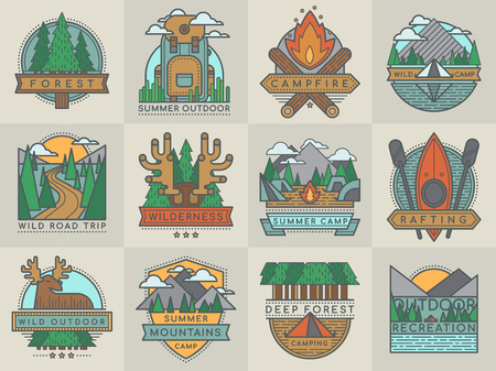 Camping outdoor tourist travel logo scout badges template emblems vector illustration setのイラスト素材