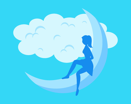 Moon nature background with girl silhouette surface whole cycle from new star vector illustration.のイラスト素材