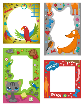 Cute happy birthday pets photo frame birthday design baby celebration vector illustration.のイラスト素材