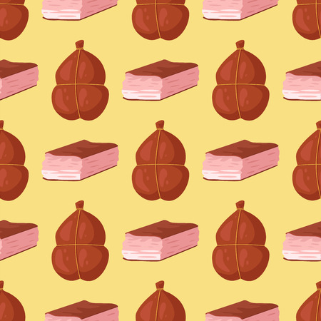 Meat seamless pattern background cartoon delicious variety delicious gourmet meal assortment slice lamb cooked vector illustrationのイラスト素材