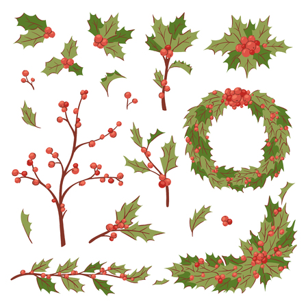 Set of christmas traditional symbol leaf icon branch illustration.のイラスト素材