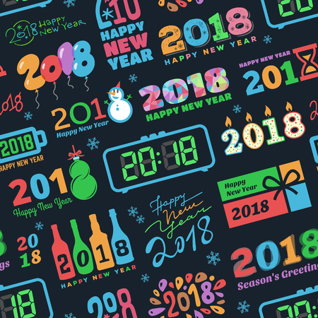 2018 New Year calendar Christmass logo text Holiday calendar print colored Xmas text design newborn party illustration seamless pattern backgroundのイラスト素材