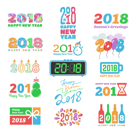 2018 New Year calendar Christmass logo text Holiday calendar print colored Xmas text design newborn party illustrationのイラスト素材