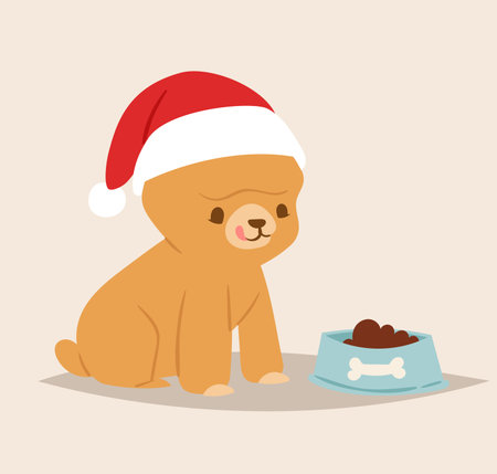 Christmas dog vector in Santa Red Hatのイラスト素材