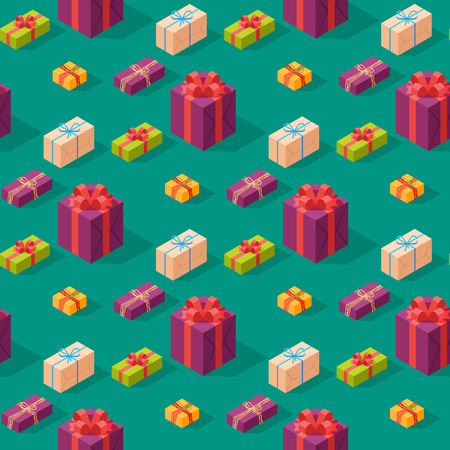 Gift boxes pack composition event greeting isometric birthday seamless pattern background vector illustration.のイラスト素材