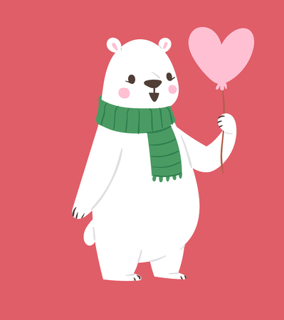 Polar white bear vector animal cute beauty character funny style pose celebrate Xmas Christmas holiday or New Year time big bear animal.のイラスト素材