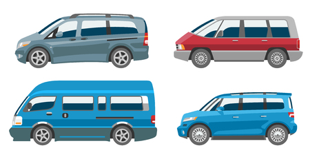 Minivan car vector van auto vehicle family minibus vehicle and automobile banner isolated citycar on white background illustration.のイラスト素材