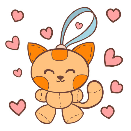 Cat lovely hearts fashion patch stickers vector illustration cute animal funny decorative characters feline domestic trendy pet drawn. Happy Valentine day gift mammal fur adorable breedのイラスト素材