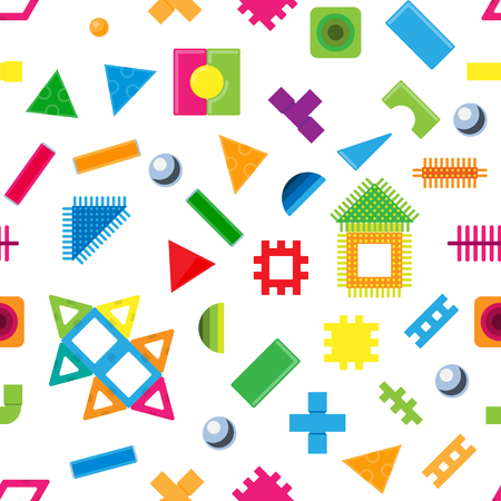 Kids building blocks toy vector baby colorful bricks to build or construct cute color construction in child room illustration set of children blocks games seamless pattern background.のイラスト素材