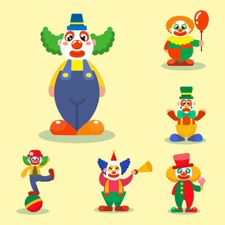 Illustration of different styles of clowns and activities they do.のイラスト素材