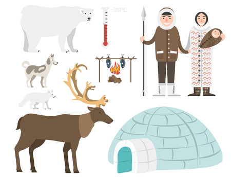 Alaska vector state symbols flat style america travel animal   outdoor wildlife north arctic concept illustrationのイラスト素材