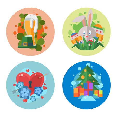 Happy holidays different icons vector holidays symbols decoration traditional celebration gift badge.のイラスト素材