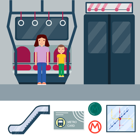 Metro station transportation, modern railroad trip transit tunnel. Vehicle service vector illustration.のイラスト素材