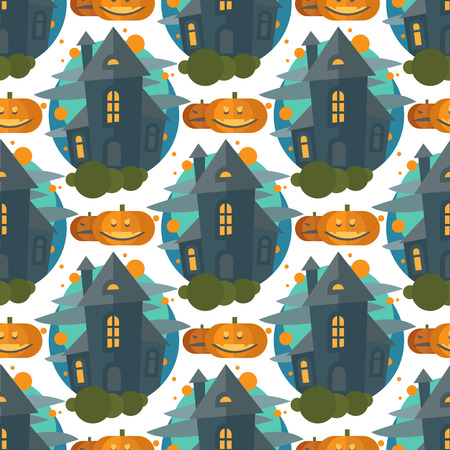 Cartoon fairy tale castle key-stone palace tower seamless pattern scarry knight medieval architecture building vector illustration.のイラスト素材