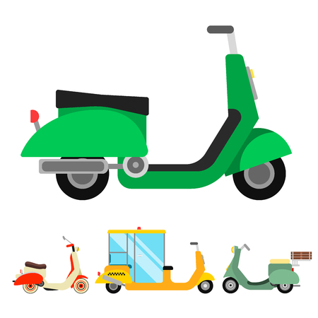 Retro vector vespa scooter motorcycle travel design motorbike delivery vehicle illustration.のイラスト素材