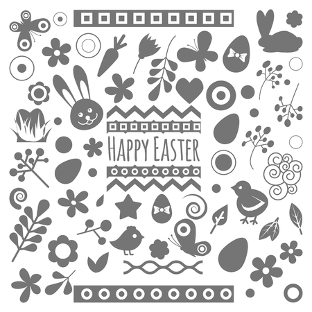 Easter eggs vector floral decor elements silhouette painted spring pattern decoration vintage ornament organic food holiday game symbol illustration.のイラスト素材
