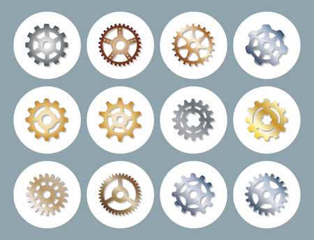 Collection of gear in metallic color illustration.のイラスト素材