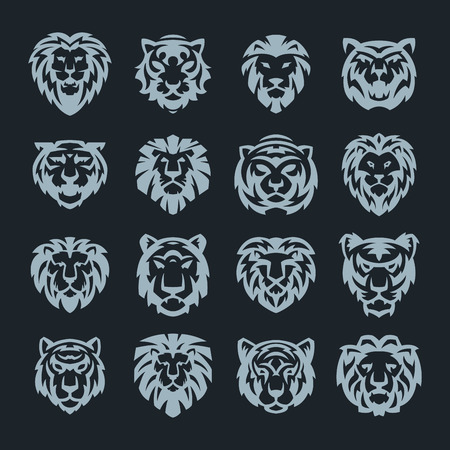 Tiger and lions face logo badge strength predator power wildcat vector illustration.のイラスト素材