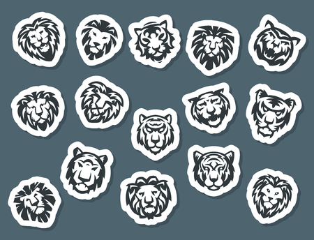 Tiger and lions face logo badge strength predator power wildcat vector illustration.のイラスト素材