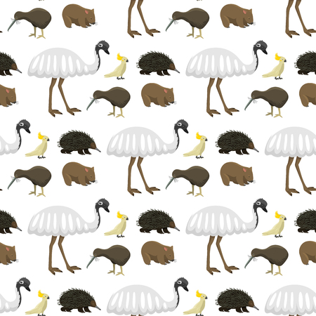 Australia wild animals cartoon popular nature characters flat style mammal seamless pattern background vector illustration.のイラスト素材