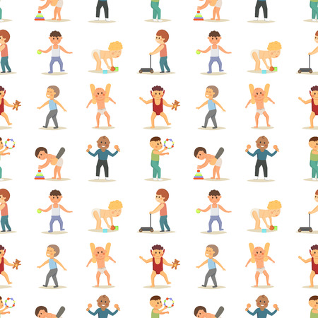 Happy laughing baby wearing cute clothing seamless pattern background. Flat vector illustration.のイラスト素材