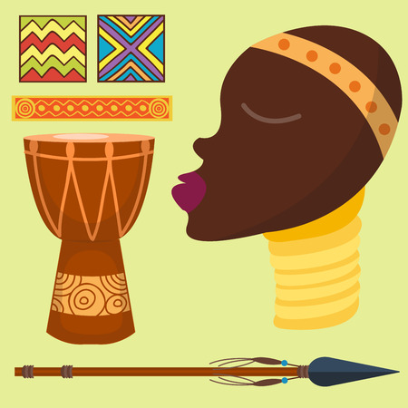 Africa vector icons jungle tribal and maasai ethnic african woman ancient safari traditional travel culture illustrationのイラスト素材