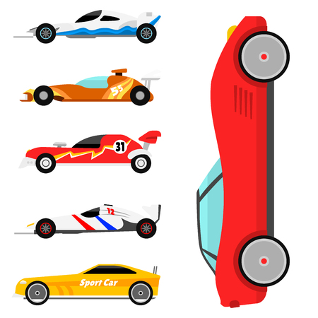 Sport speed automobile and off road rally car. Colorful fast motor racing auto driver transport motor sport illustration.のイラスト素材