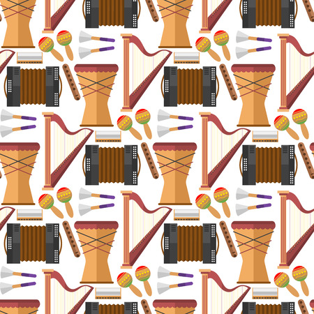 Music production seamless pattern background musical equipment vintage instrument electric guitar vector illustrationのイラスト素材