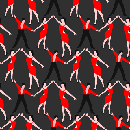 Couples dancing latin american romantic person people dance man with woman tango pose seamless pattern background vector illustration.のイラスト素材