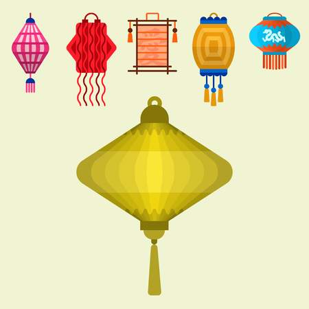 Chinese lantern vector paper lightertraditional holiday celebrate Asia festive or wedding lantern graphic celebration lamp illustrationのイラスト素材