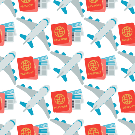 Vector airplane seamless pattern background illustration plane passenger white trip and aircraft transportation.のイラスト素材