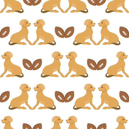 Playing dog character funny purebred puppy comic happy mammal breed animal character seamless pattern background vector illustration.のイラスト素材