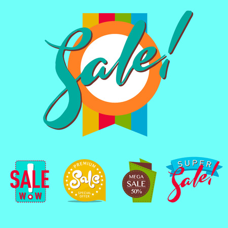 Super sale extra bonus banners text in color drawn label business shopping internet promotion vector illustrationのイラスト素材