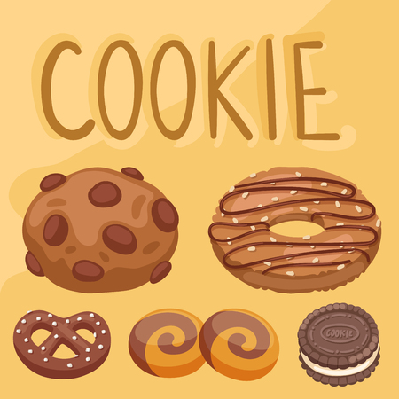 Cookie vector cakes top view sweet homemade breakfast bake food biscuit bakery cookie pastry illustration.のイラスト素材