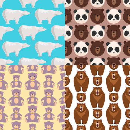 Different style bears seamless pattern background funny happy animals cartoon predator cute character vector illustrationのイラスト素材