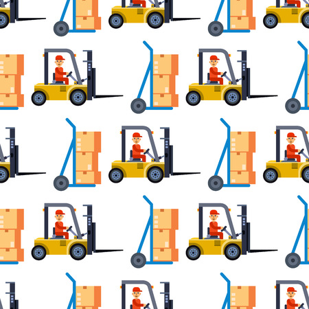 Warehouse seamless pattern background with shipping truck and delivery flat elements vector illustration. Storage business industry container merchandise transport.のイラスト素材