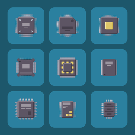 CPU microprocessors microchip isolated vector illustration. Hardware component equipment. Integrated connection communication.のイラスト素材