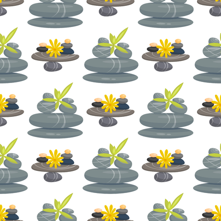 Pyramid from sea pebble relax heap stones healthy wellness black massage meditation natural tool spa seamless pattern background vector illustration.のイラスト素材