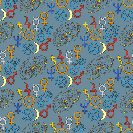 Trendy mystic and magic esoteric seamless pattern background sketch hand drawn religion philosophy spirituality occultism chemistry science vector illustrationのイラスト素材