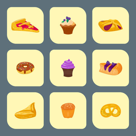 Cookie cakes tasty snack delicious chocolate homemade pastry biscuit illustration. Vector traditional gourmet sweet dessert bakery food confectionery fastfood.のイラスト素材
