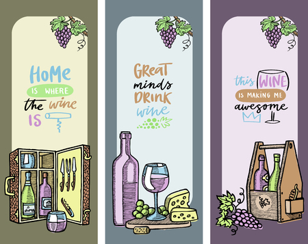 Winery set of cards, bannersのイラスト素材