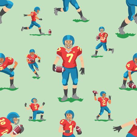 Soccer vector footballer teamleader captain or soccerplayer character in sportswear playing with soccerball on football pitch illustration set of sportsman in footballing clothes backgroundのイラスト素材