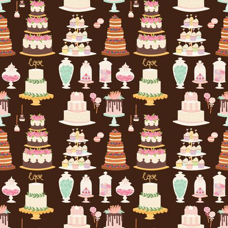 Wedding cakes fresh tasty dessert sweet pastry pie gourmet homemade delicious cream traditional bakery tart seamless patternの写真素材