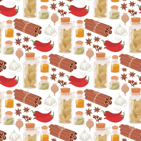 Seasoning food herbs natural healthy spices condiments organic vegetable vector ingredient seamless patternの写真素材