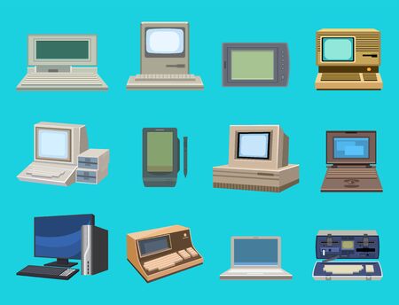 Computer technology evolution display telecommunication equipment metal pc monitor frame modern office network.の写真素材