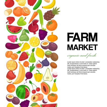 Farm market with fruit and vegetables bannerのイラスト素材