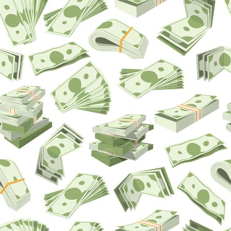 Dollar banknotes bundles and money currency seamless business vector pattern. Isolated on white background us dollar money texture.のイラスト素材