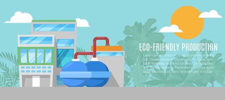 Geothermal energy eco friendly production plant vector illustration. Eco friendly geothermal energy generation power plant. Green generating industry poster.のイラスト素材
